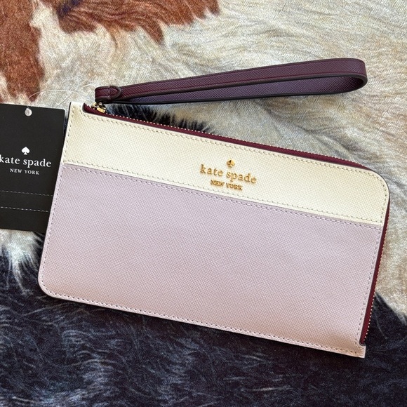 kate spade Handbags - Brand New Kate Spade Colorblock Saffiano Leather L-Zip Medium Wristlet Lilac